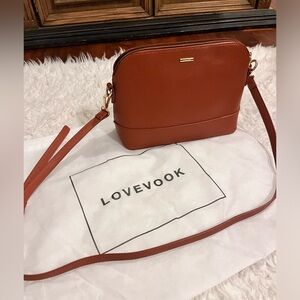 NEW Lovevook Synthetic Leather Dome Crossbody Bag Purse Brown